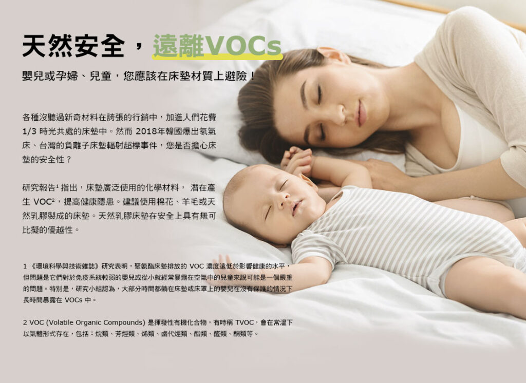 乳膠床墊優點：天然乳膠床墊安全無毒，遠離VOCS