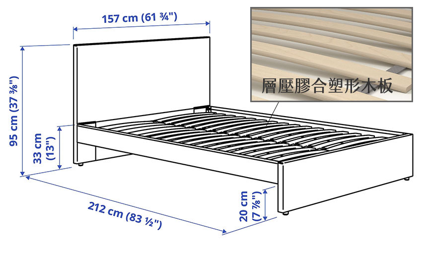 IKEA 雙人軟墊式床框